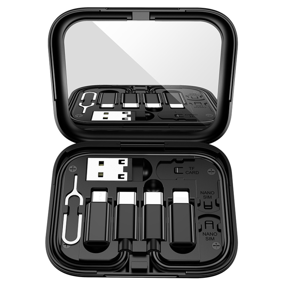 Універсальний набір кабелів і адаптерів 7 в 1 Hoco U114 Type-C, Micro USB, Lightning, дзеркало, підставка, кейс