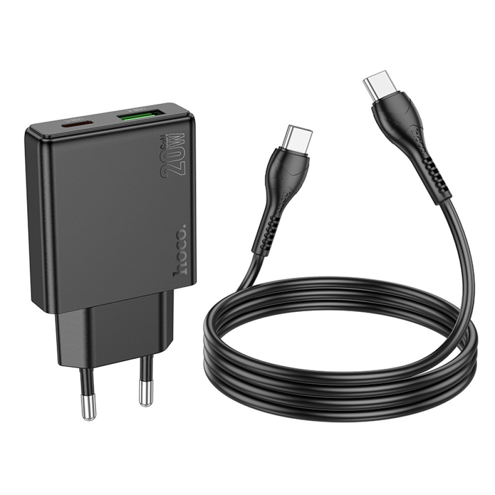 Мережевий зарядний пристрій Hoco N38 Delgado PD20W+QC3.0 Type-C to Type-C