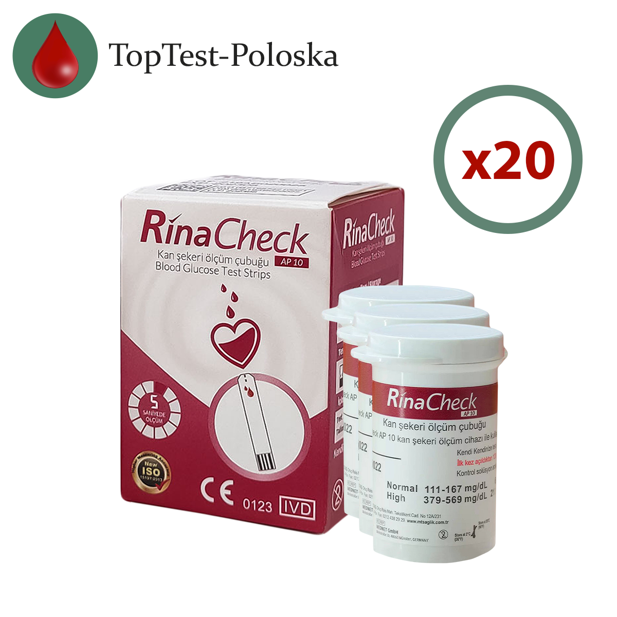 Тест-смужки Рина Чек (Rina Check) 1000 шт. у 20 флаконах по 50 шт. в упаковці
