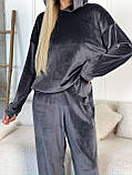 Графітовий жіночий домашній велюровий костюм-піжама з капюшоном-вушками, фото 6