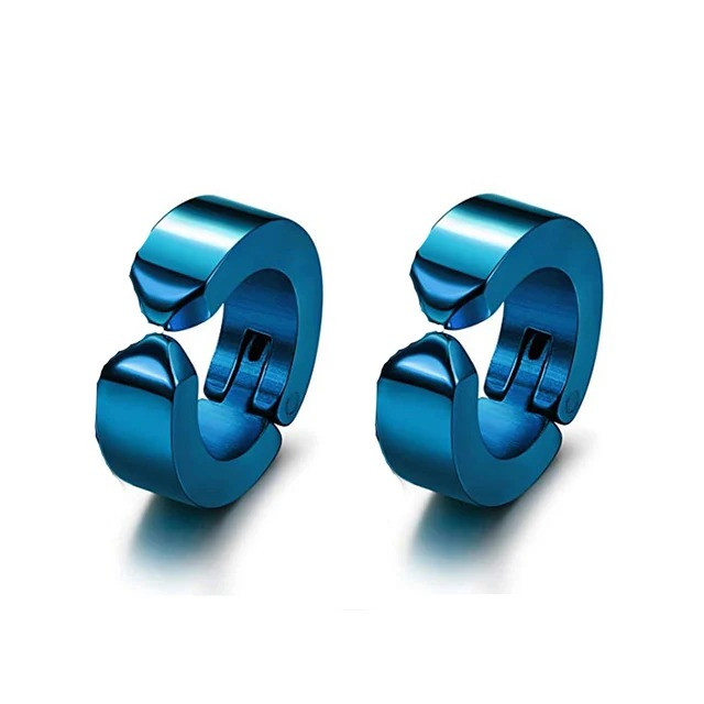 Чоловічі сережки у формі кільця маленькі зі сталі Circle Edge сині, фото 1