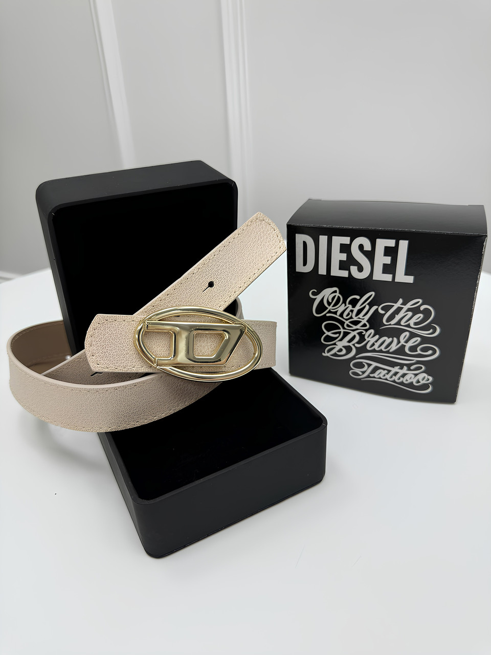Жіночий ремінь Diesel Дизель молочний + золото
