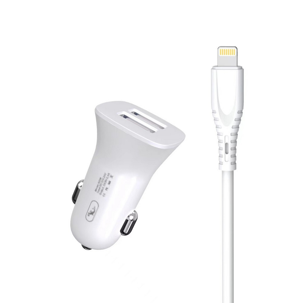 Автомобільний зарядний пристрій SkyDolphin SZ09L 2 USB 3.4 A White (AZP-000108) + кабель Lightning