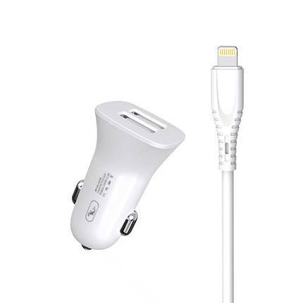 Автомобільний зарядний пристрій SkyDolphin SZ09L 2 USB 3.4 A White (AZP-000108) + кабель Lightning, фото 1