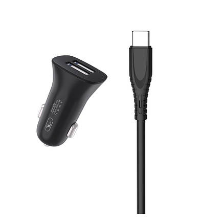 Автомобільний зарядний пристрій SkyDolphin SZ09T 2 USB 3.4 A Black (AZP-000110) + кабель Type-C, фото 1