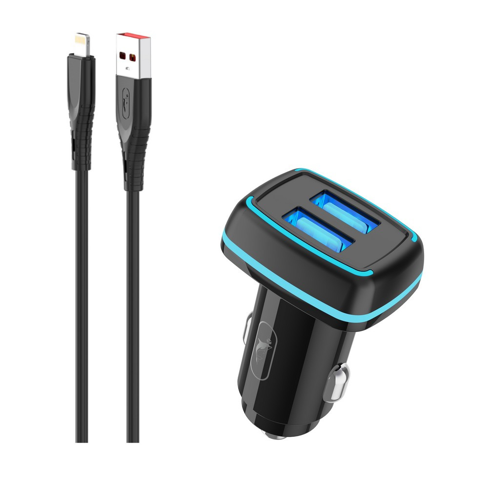 Автомобільний зарядний пристрій SkyDolphin SZ18L 2 USB 3.4 A Black (AZP-000099) + кабель Lightning