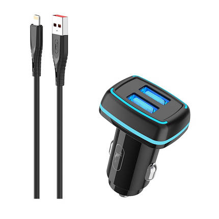 Автомобільний зарядний пристрій SkyDolphin SZ18L 2 USB 3.4 A Black (AZP-000099) + кабель Lightning, фото 1