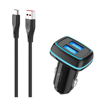 Автомобільний зарядний пристрій SkyDolphin SZ18T 2USB 3.4 A Black (AZP-000100) + кабель Type-C, фото 1
