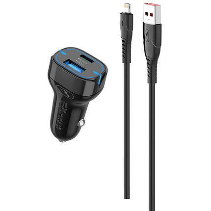 Автомобільний зарядний пристрій SkyDolphin SZ19L PD 20 W 1 USB 1Type-C 3.4 A QC 3.0 Black (AZP-000103) + кабель, фото 1