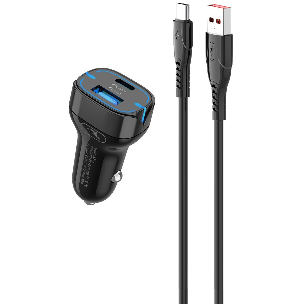 Автомобільний зарядний пристрій SkyDolphin SZ19T PD 20 W 1 USB 1Type-C 3.4 A QC 3.0 Black (AZP-000104) + кабель