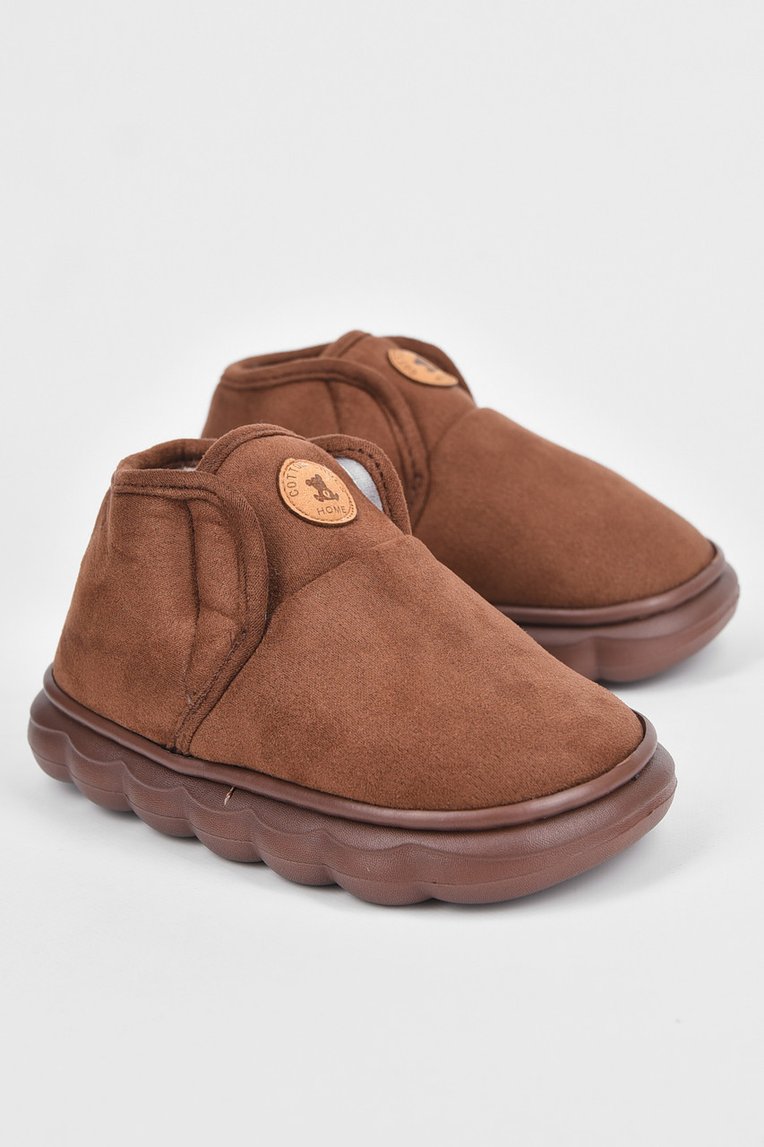 Капці дитячі коричневого кольору на хутрі 190103T Безкоштовна доставка, фото 1