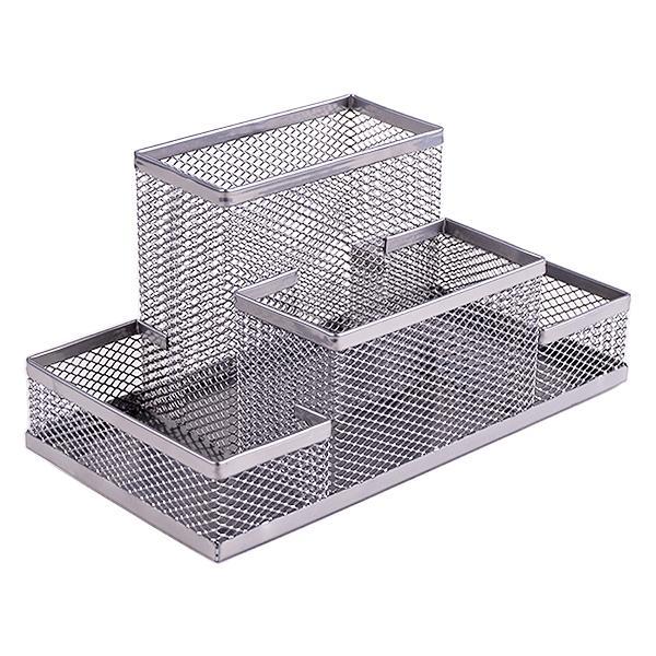 Лоток органайзер настільний для канцелярії на 4 відділення срібло «метал»