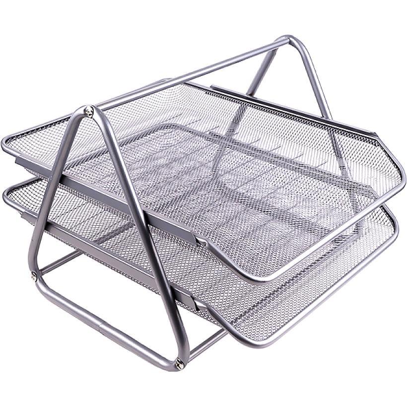 Лоток органайзер для документів папок паперу а4 канцелярії горизонтальний на 2 відділення срібло «метал»