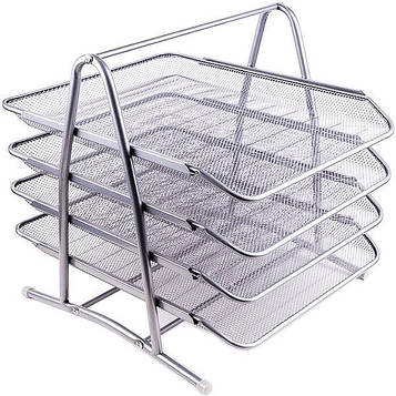 Лоток органайзер для документів папок паперу а4 канцелярії горизонтальний на 4 відділення срібло «метал»