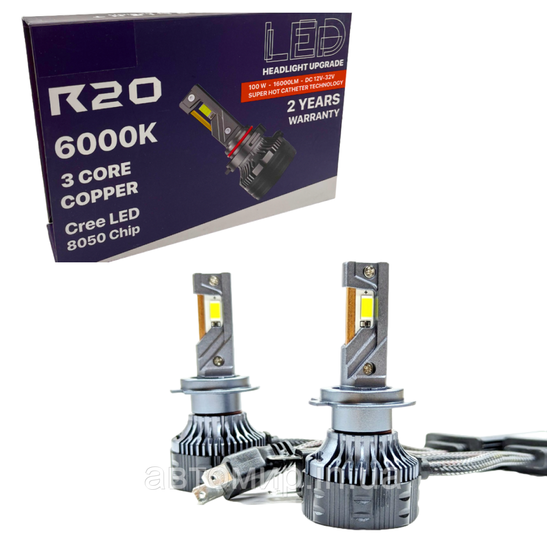 Автомобільні світлодіодні LED лампи у фару головного світла R20 H7, діоди CREE4575CHIP, 12-24V, 100W, 6000K