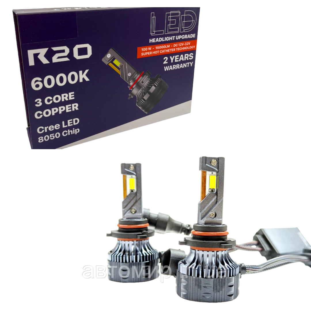 Автомобільні світлодіодні LED лампи у фару головного світла R20 тип лампи НВ4 (9006), 12-24V, 100W, 6000K, фото 1