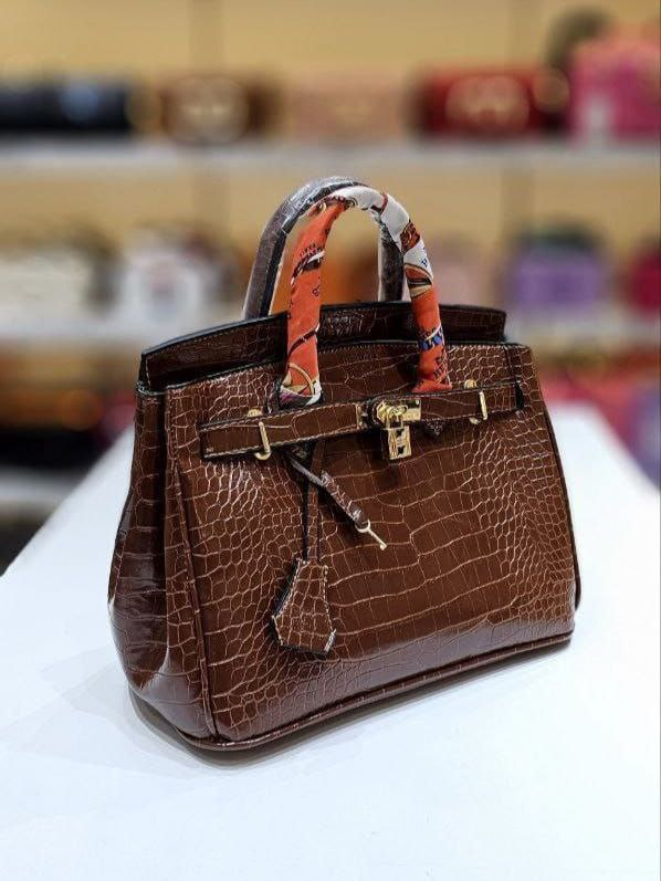 Жіноча сумка Hermes із замком 30*27 см, коричнева 931245, фото 1