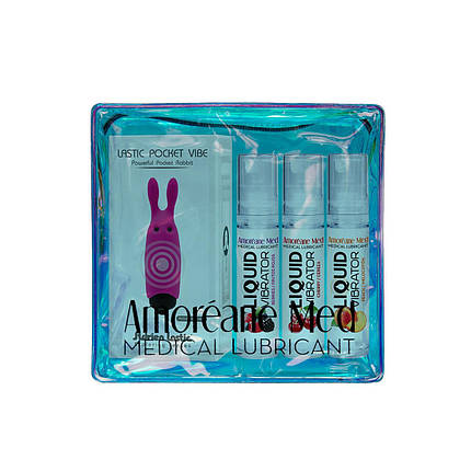 Набір із 3 смаків стимулювального лубриканта Amoreane Med (3х10 мл) і вібропулі Adrien Lastic Pink, фото 2