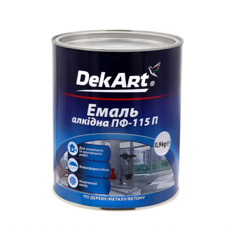 Емаль алкідна ПФ-115П біла глянсова ТМ "DekArt" - 0,9 кг.