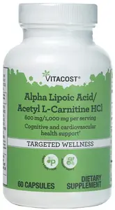 Альфа-ліпоєва кислота + Л-карнітин Vitacost Alpha Lipoic Acid & Acetyl L-Carnitine HCl 60 капс.