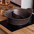 Каструля алюмінієва Ø 30 см з мармуровим антипригарним покриттям на дві секції коричнева MGC Lugi, фото 5