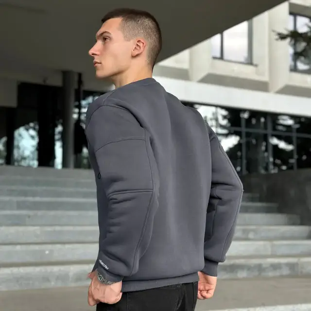 メンズウェア foryou.taka Кофта мужская зимняя с начесом Apex темно-серая толстовка