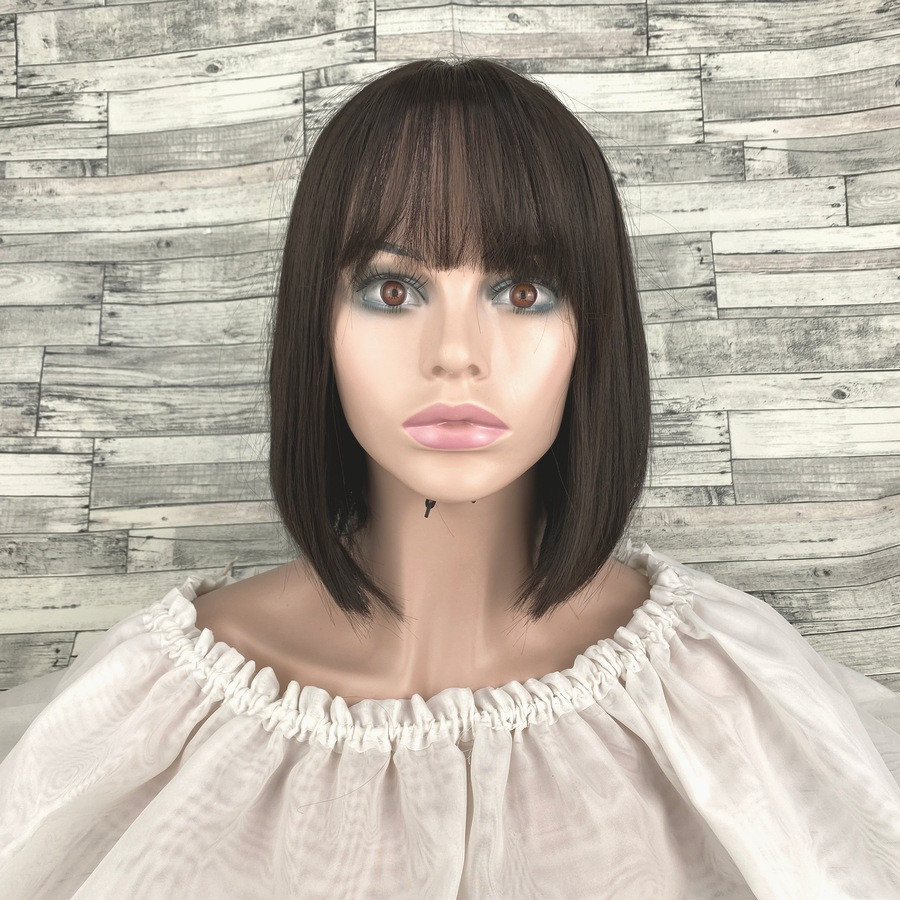 Перука жіноча каре темно-коричнева з проділом і чубчиком термостійка, фото 1