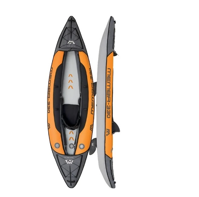 Одномісний надувний каяк Aqua Marina MEMBA ME-330 для відпочинку 330 см легкий ПВХ сірий-оранжевий 110 кг