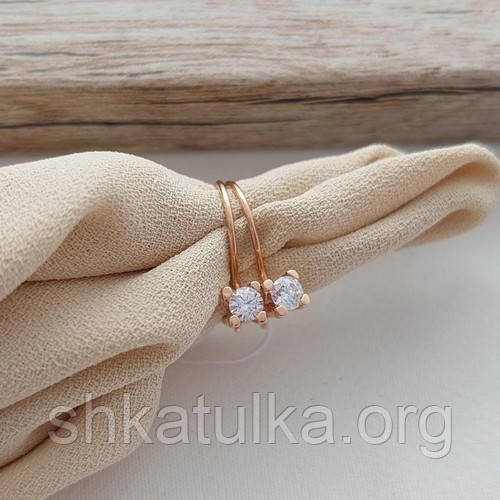 Сережки золоті з круглими білими фіанітами класичні 0.88, фото 1