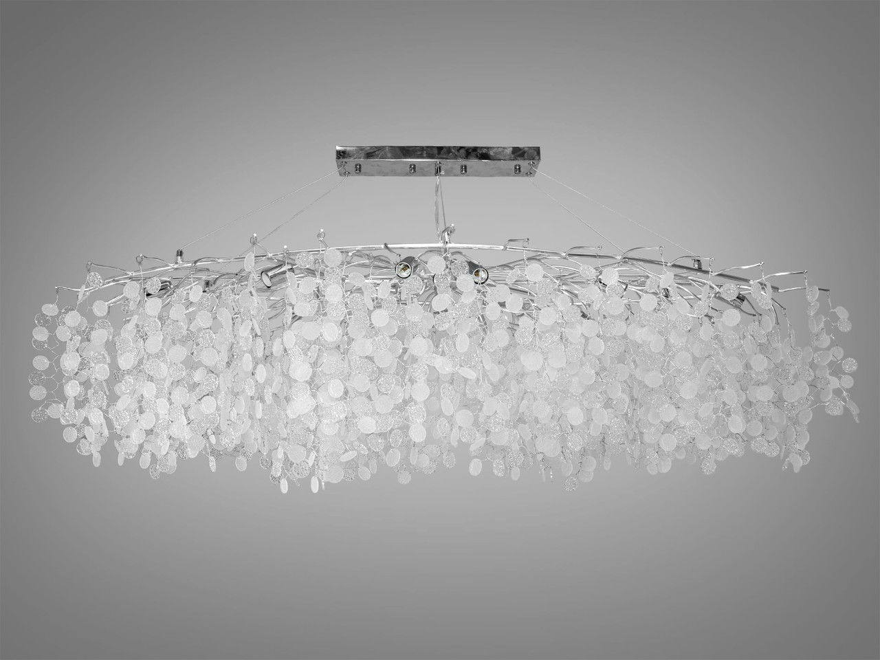 Кришталева люстра Гліцинія витягнутої форми 15 ламп хром