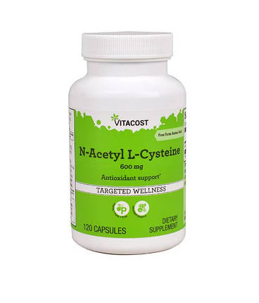 (уцінка термін 5,25) Амінокислота N-ацетил L-цистеїн Vitacost N-Acetyl L-Cysteine 600 мг 120 капс., фото 1