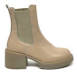 Черевики ботільйони челсі бежеві жіночі із резинкою шкіряні на шерсті Олтея 8923 L04 розмір 36, фото 4