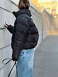 Пуфер куртка пуховик зимова коротка жіноча чорна екопух, фото 4