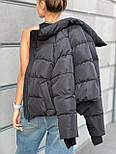 Пуфер куртка пуховик зимова коротка жіноча чорна екопух, фото 6