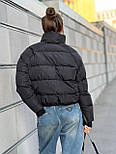 Пуфер куртка пуховик зимова коротка жіноча чорна екопух, фото 7