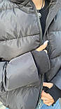Пуфер куртка пуховик зимова коротка жіноча чорна екопух, фото 8