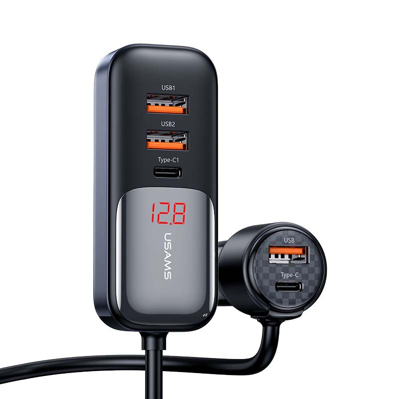 Адаптер автомобільний USAMS Digital Display Fast Car Charger US-CC213 C40 |3USB/2Type-C, 165W| чорний