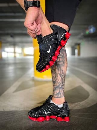 Чоловічі кросівки Nike Shox Black Red Взуття Найк Шокс чорні шкіра текстиль повітряна камера air демісезон, фото 1