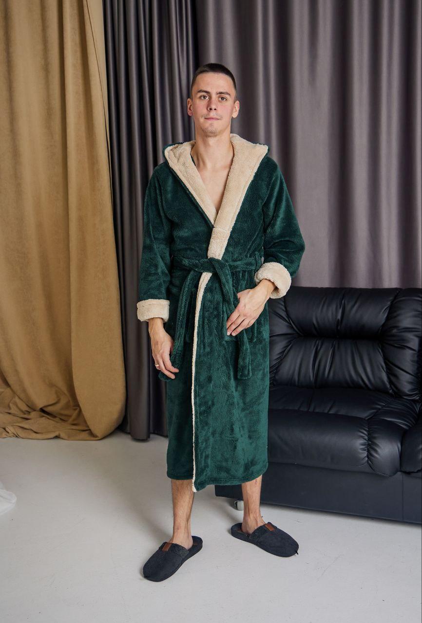 Чоловічий махровий халат довгий для підлітка S-M СМАРАГД 4001, фото 1