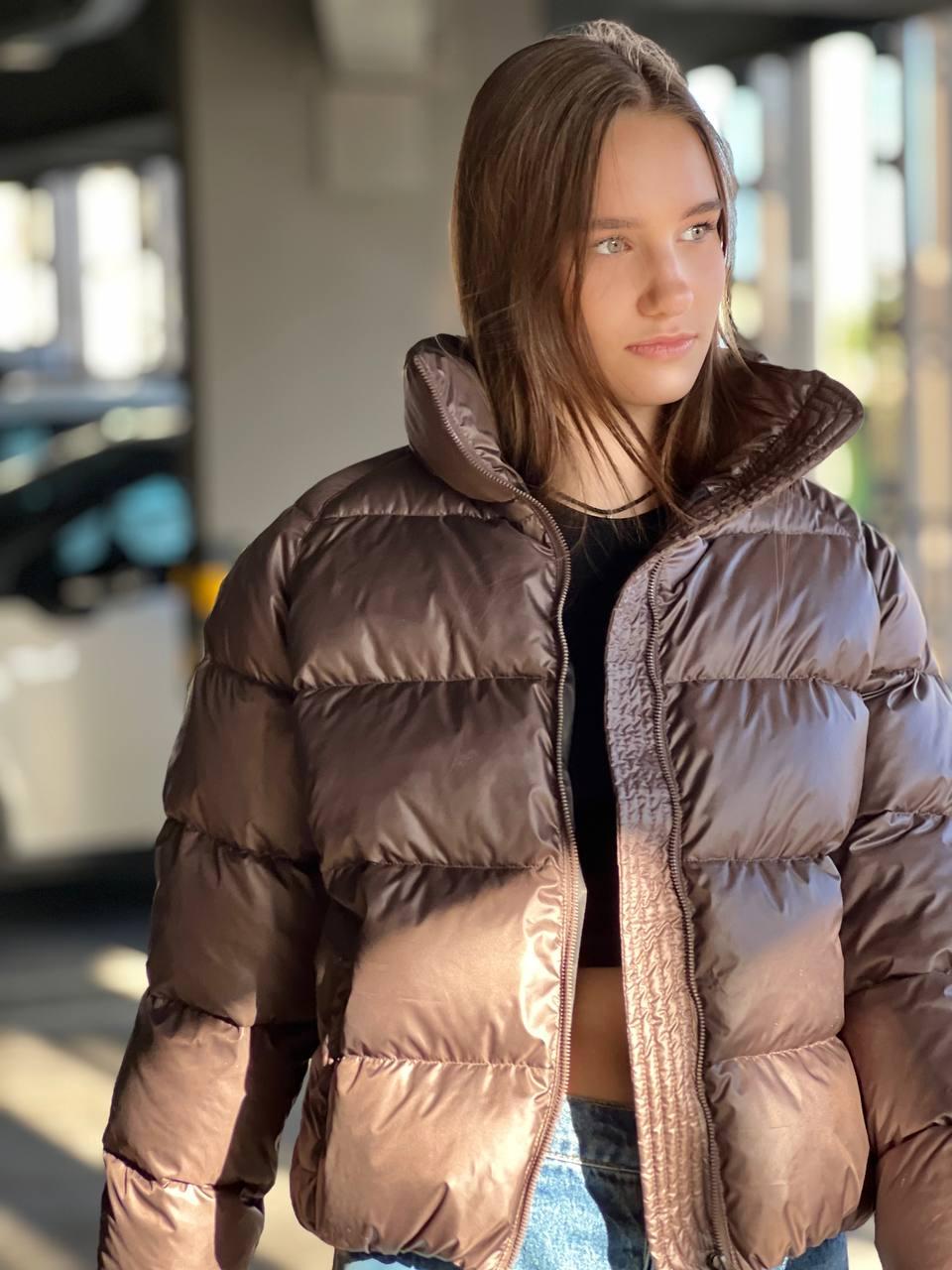Пуфер куртка зимова жіноча екопух коричнева, фото 1