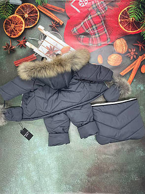 Зимовий дитячий теплий комбінезон-трансформер 3в1: курточка конверт для ніг напівкомбінезон 0-2 роки єнот, фото 2