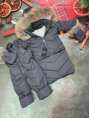 Зимовий дитячий теплий комбінезон-трансформер 3в1: курточка конверт для ніг напівкомбінезон 0-2 роки єнот, фото 1