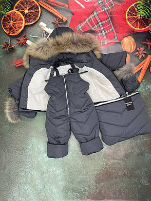Зимовий дитячий теплий комбінезон-трансформер 3в1: курточка конверт для ніг напівкомбінезон 0-2 роки єнот, фото 3