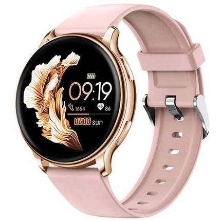 Розумний жіночий смарт-годинник Smart Watch Melisia bluetooth круглий із крокоміром, тонометром 2 ремінці Рожевий, фото 1