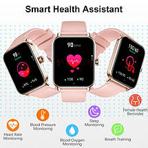 Розумний жіночий смарт годинник Smart Watch Eva Rubber bluetooth з крокоміром, тонометром 2 ремінці Рожевий, фото 5
