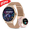 Розумний жіночий смарт годинник Smart Watch Holiday bluetooth круглі з крокоміром, тонометром 2 ремінці Золотистий, фото 10