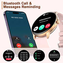 Розумний жіночий смарт годинник Smart Watch Holiday bluetooth круглі з крокоміром, тонометром 2 ремінці Золотистий, фото 3