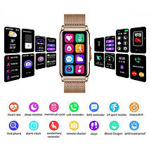 Розумний жіночий смарт годинник Smart Watch Mioband Nano+ bluetooth прямокутний з крокоміром, тонометром Золотистий, фото 3