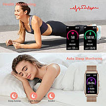 Розумний жіночий смарт годинник Smart Watch Mioband Nano+ bluetooth прямокутний з крокоміром, тонометром Золотистий, фото 4