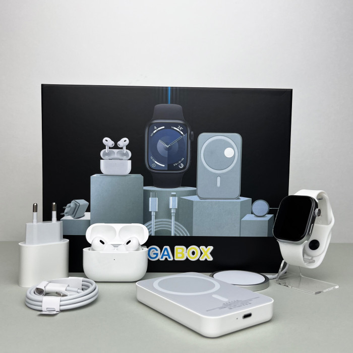 Розумний смарт годинник з бездротовими навушниками і зарядкою Megabox 6в1 Smart Watch 9+Air Pro 2+Power Bank Білий